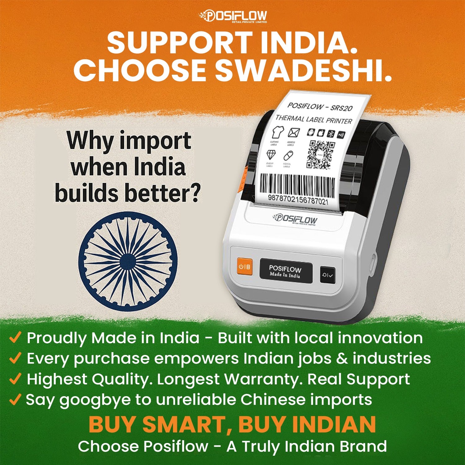 (SRS20 58mm Label Printer (2 in 1) - Thermal Label & Receipt Printer with 500 Labels | 5 Years Warranty