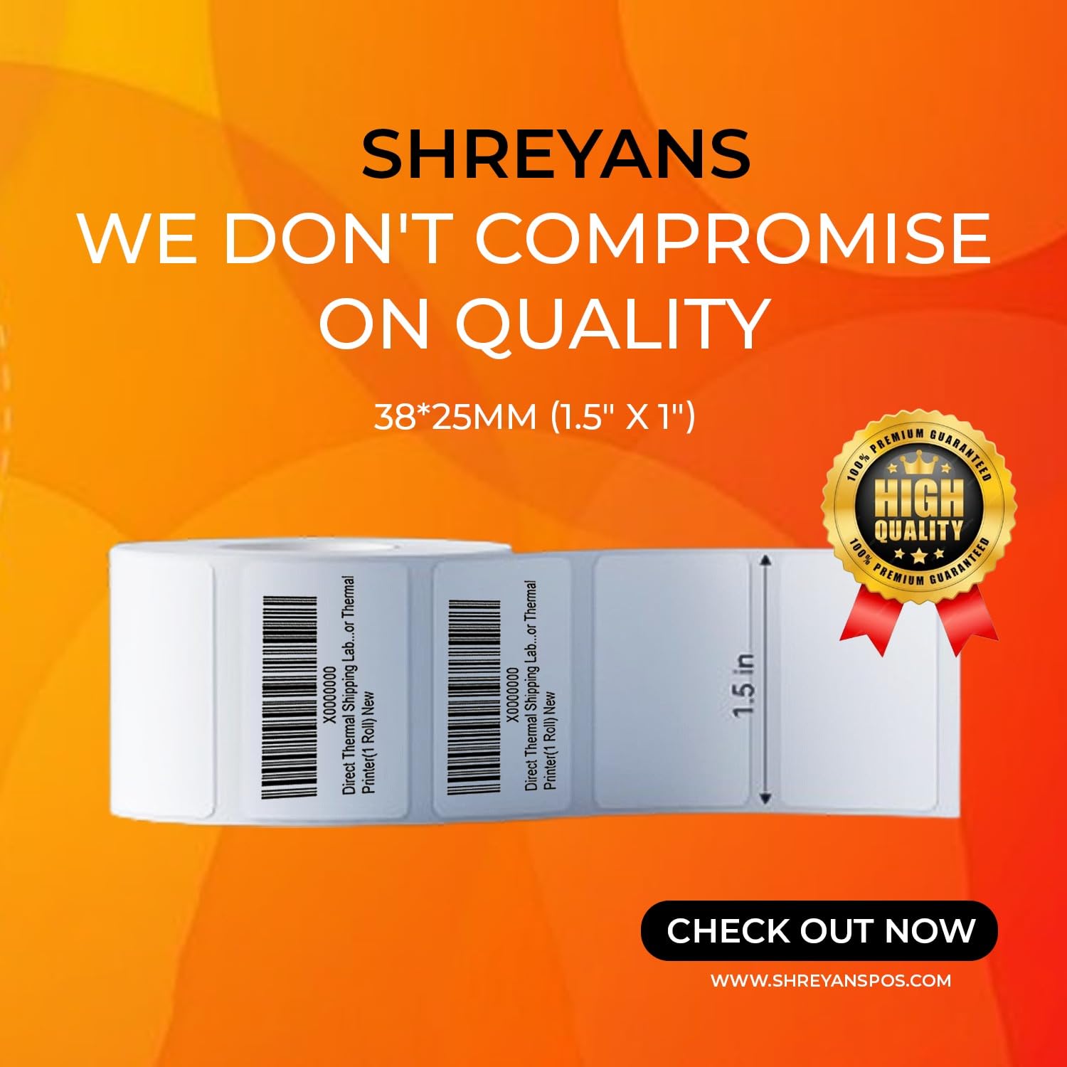 Shreyans (38x25) 1.5x0.5 Direct Thermal Labels | 500 Labels in One Winding | No Fade Guarantee for 6 Months