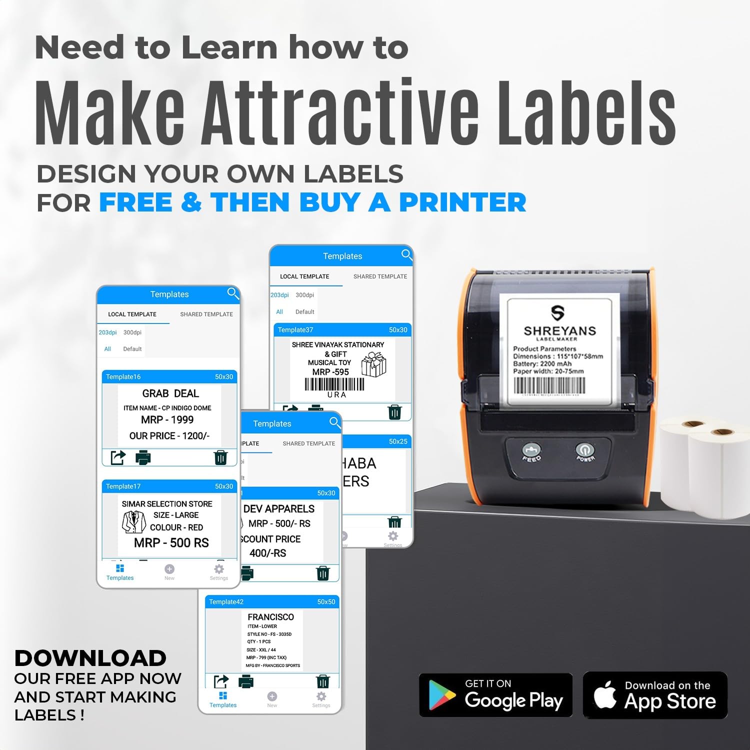 SHREYANS (SRS80D) 80mm Bluetooth Barcode Label + Receipt Printer with