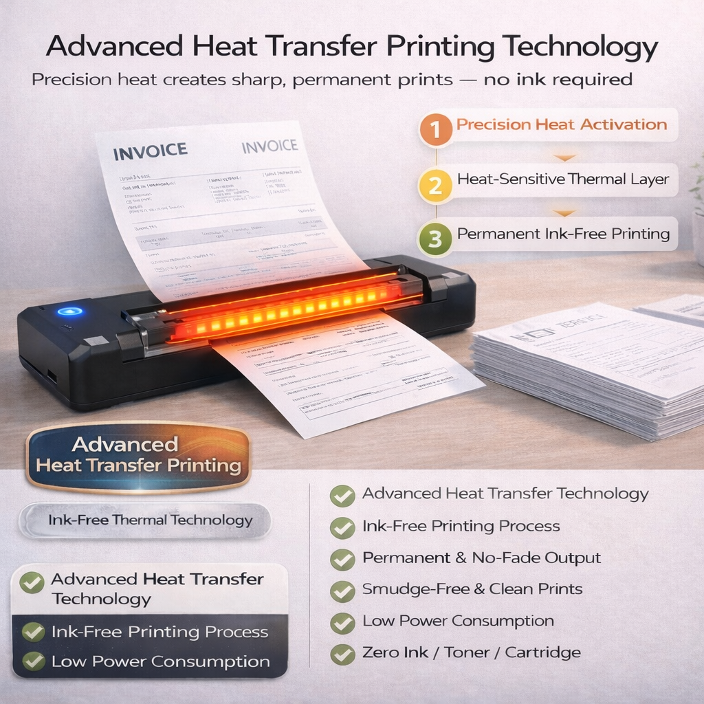 SHREYANS PSF-8200 Portable A4 Thermal Printer | Inkless Mini Wireless Printer with Bluetooth & USB | Rechargeable, Compact & Smudge-Free Printing for Documents, Billing & Travel – Black