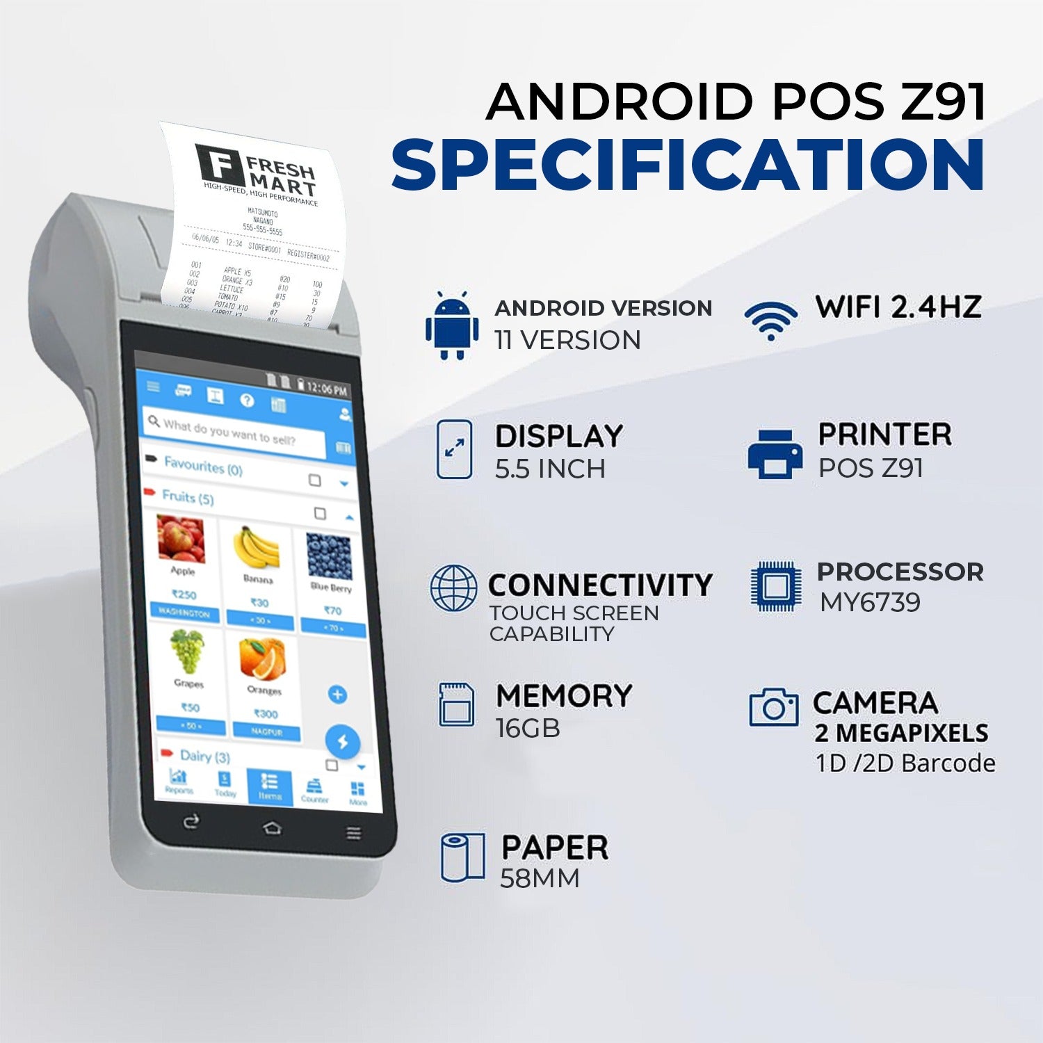 Handheld Touch Screen Mobile POS with Free Billing Software & Inbuilt ...