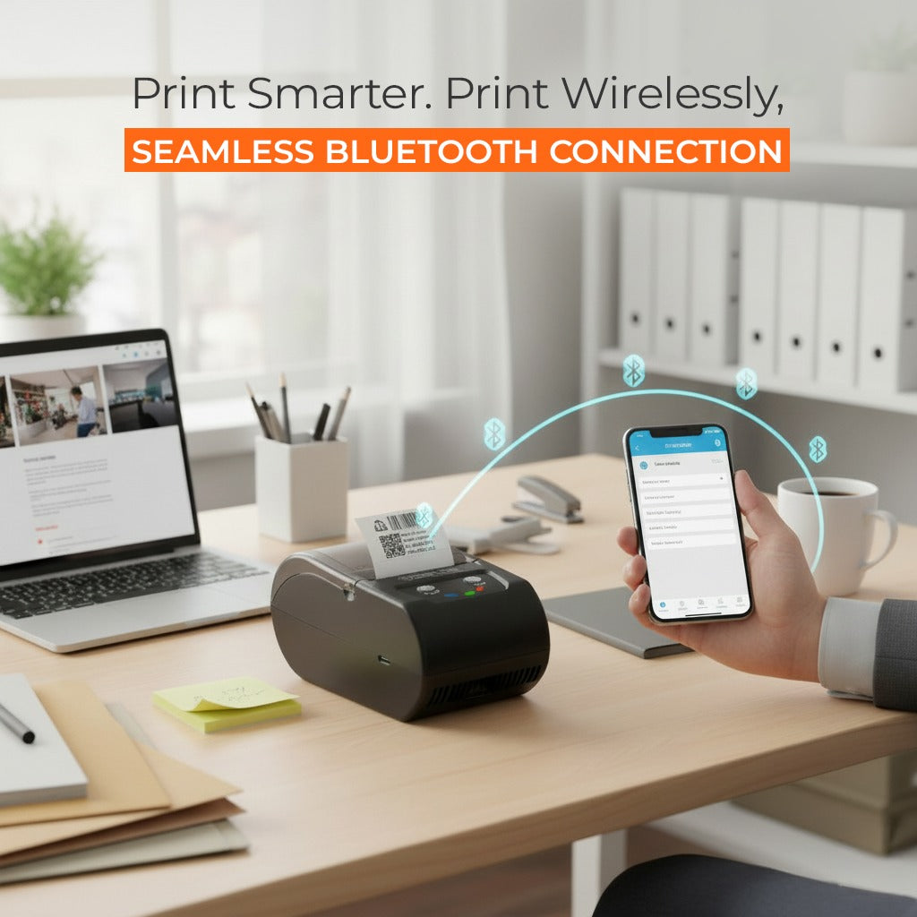 SHREYANS POSIFLOW 58D Portable Bluetooth & USB Thermal Label and Receipt Printer (2-Inch / 58mm) | Inkless Billing & Barcode Printer for Retail & Mobile Use | Includes 1000 Labels